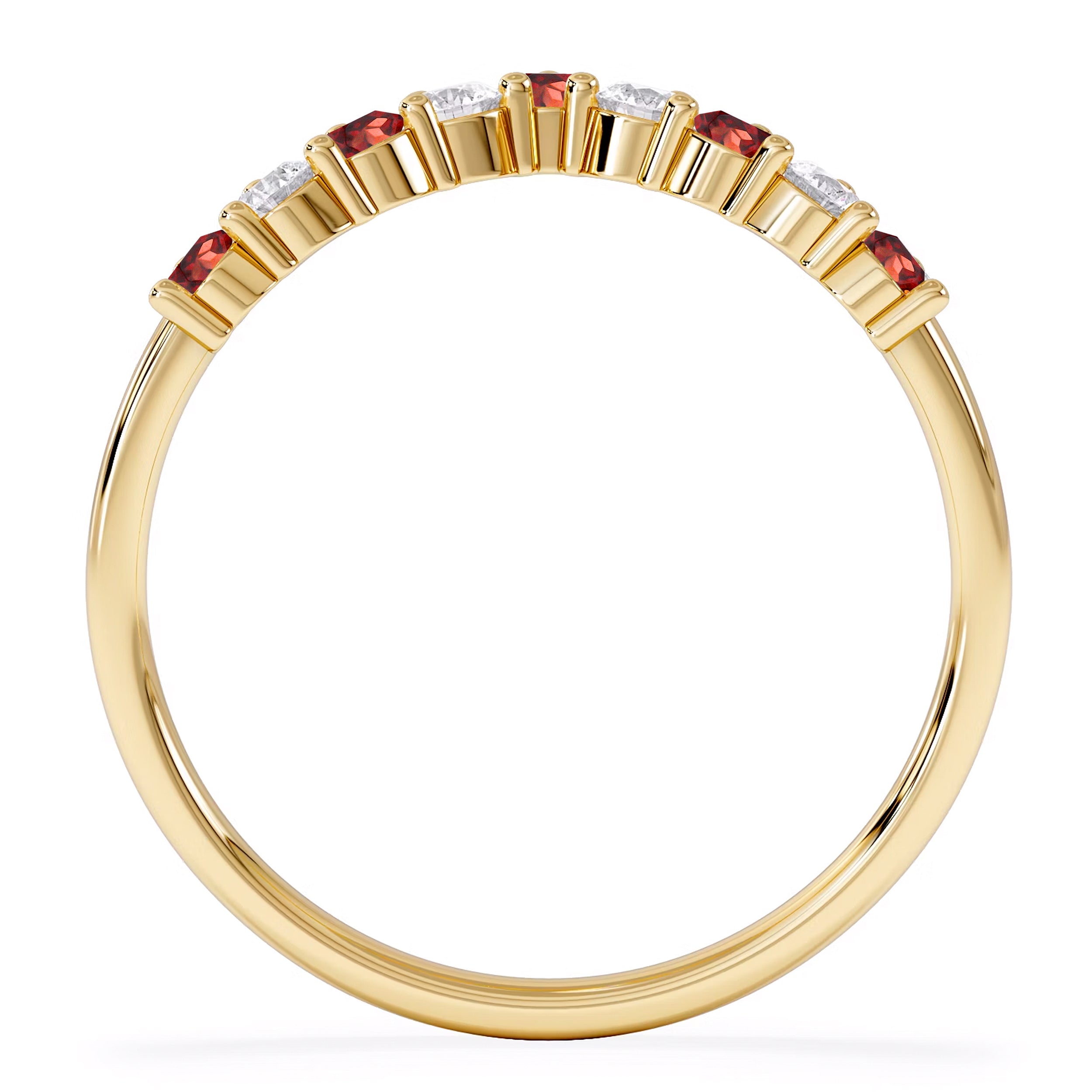 Garnet and Lab Diamond Wishbone Ring in 9K Yellow Gold